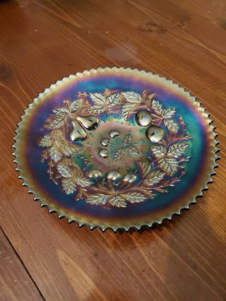 Northwood Carnival Glass Three Fruits Plate,  Basketweave Back,  Amethyst/purple