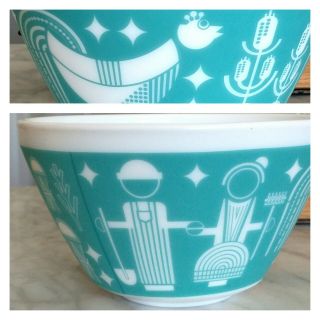Vintage Charm Inspired By Pyrex Rise N Shine Small Mixing Bowl Turquoise Print