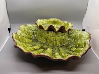 Vintage Treasure Craft Usa Green Clamshell Chip And Dip Serving Tray & Bowl
