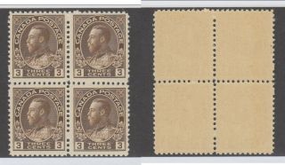 Mnh Canada 3 Cent Kgv Admiral Block Of 4 - 108 (lot 23389)