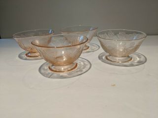 Set Of 4 Vintage Macbeth - Evans Glass Pink Dogwood Sherbets C.  1930