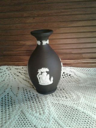 Vintage Wedgwood Black Jasperware Vase,  4 5/8 " Tall