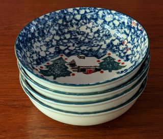 Tienshan Folk Craft Cabin In The Snow Soup Cereal Bowls 6.  5 " Ceramic - Set Of 4