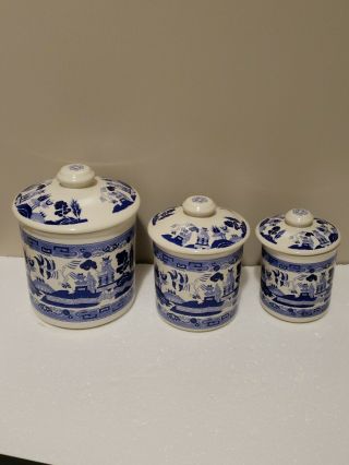 Vintage 3 - Pc Blue Willow Canister Set 6 ",  5 " And 4 "