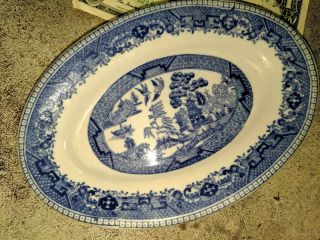 Vtg BUFFALO CHINA Blue Willow Restaurant Ware Oval Relish Tray Dish 7 1/4 