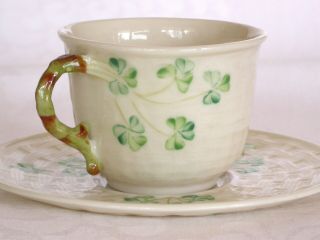 Classic Belleek Ireland Porcelain Tea Cup/saucer Shamrocks 6th Mark Perfect