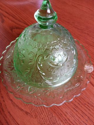 Vintage Green Domed Glass Butter Cheese Dish W/cover Tiara Indiana