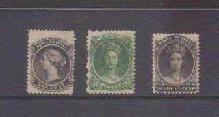 Nova Scotia 1863 1c,  8 1/2c And 12 1/2c (yellowish Paper) Mounted