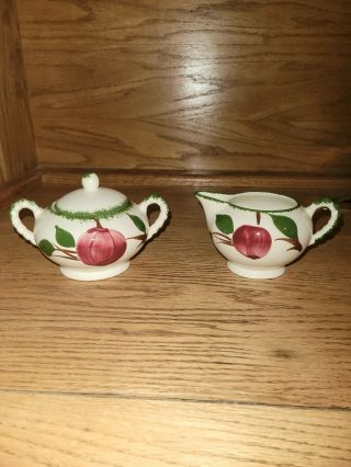 Blue Ridge Southern Potteries Quaker Apple Sugar Bowl W/lid And Creamer