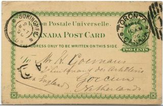 Toronto 2c Upu Post Card To Netherlands 1896 Cover Canada