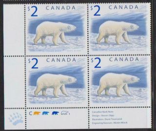 1998 Canada Sc 1690i Ll - Wildlife Polar Bear - Plate Block M - Nh Lot 3423c