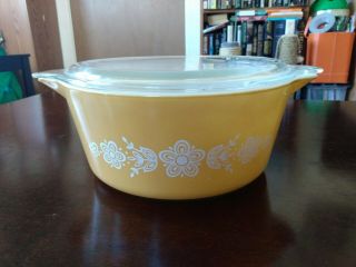 Vintage Corning Pyrex 475 - B Butterfly Gold 2 1/2qt Casserole Bowl With Lid.