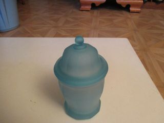 Vintage Indiana Glass Frosted Satin Blue Paneled Apothecary Jar Canister 9 1/2 " T