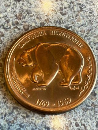 California Bicentennial 1769 - 1969 Grizzly Bear 1 - 1/2 " Medal Medallion Coin