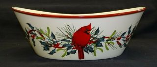 Lenox Usa Winter Greetings Oval Bowl 9 1/2 " Holly Red Trim Nos