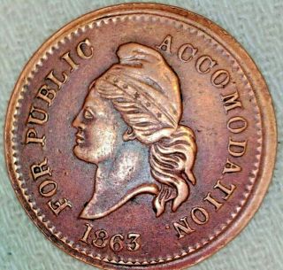 1863 For Public Accomodation Patriot Token F37/434a Ungraded Example 0.  99