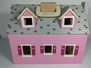 Melissa & Doug Fold And Go Pink Wooden Doll House W/ Furniture - Shape