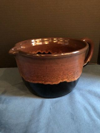 Handmade Studio Art Pottery Batter Bowl Artist Signed.  Brown Drip Glaze Large