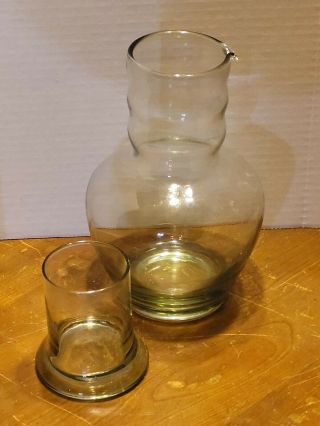 Vintage Dunbar Glass Tumble Up Bedside Water Carafe Green Pitcher Bottle