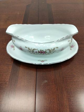 Style House Fine China Made In Japan / Gravy Boat & Attached Tray Rose Baroque