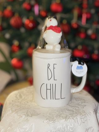Rae Dunn By Magenta “be Chill” Mug With Frosty The Snowman Topper Christmas☃