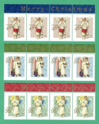 Canada (1999) Sc 1815 - 1817 Set Of 3 Christmas Angels Strips Of 4 @ Face Value