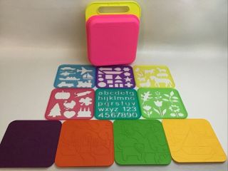Tupperware Tuppertoys Stencils Holiday And Rubbing Plates With Pink Case Vintage