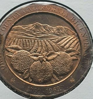 1969 Orange County California Bicentennial Of Spanish Settle Medal,  Uncirculated