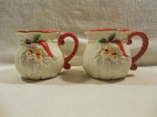 Vintage Josef Originals Japan Ceramic Christmas Santa Claus Mugs Set Of 2