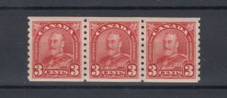 Canada Kgv 1935 3c Red Coil Strip Of 3 Mnh Jk3845