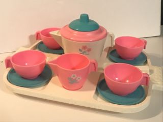 Vtg Fisher Price Fun With Food Tea Set Cups Saucers Tea Party Pink Complete 80s