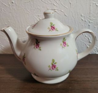 Vintage Sadler 2 Cup Small Personal Teapot Pink Roses Gold Trim Windsor England