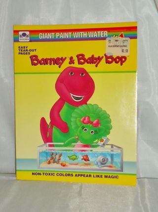 Vintage 1994 Barney & Baby Bop Paint With Water Book Golden Books Non Toxic Nos