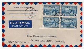 Canada Fdc - 1947 Peace Issue Airmail - 7c Booklet Pane - Fdc Cover - Galt Ont