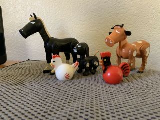 Vintage Fisher Price Little People Farm Animals - Horse,  Dog,  Cow And 2 Chickens