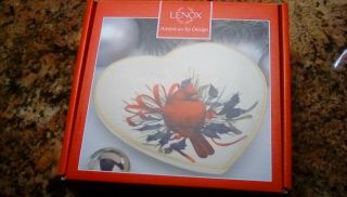 Lenox Winter Greetings Heart Candy Dish Cardinal Bird Christmas White Gold
