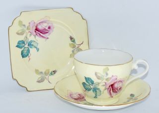 Vintage Aynsley Trio - C594/5 - Yellow With Pink Rose & Rose Bud