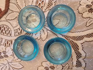 4 Vintage Clear Glass Floor Protectors For Furniture Legs Blue