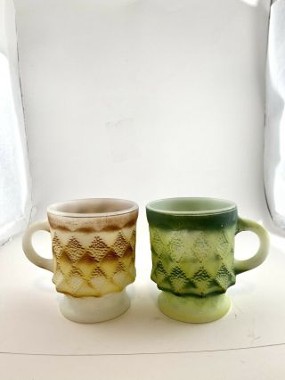 Vintage Set Of 2 Anchor Hocking Fire King Kimberly Diamond Coffee Cups
