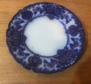 2 Wharf Pottery England SEVILLE Pattern Flow Blue Semi Porcelain Plates 8” 2