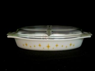 Pyrex 1 1/2qt Oval Divided Casserole W/lid.  Constellation.  Promo 1959.
