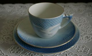 Vintage B&g Copenhagen Porcelain Seagull Cup,  Saucer & Bread Plate Trio,  Denmark