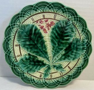 Antique Vintage Villeroy & Boch Majolica Chestnut Leaf 8 " Green Plate 1880