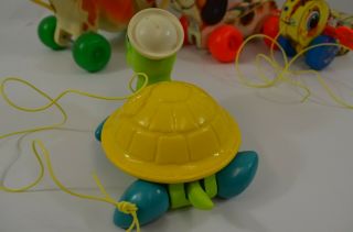 Fisher Price Queen Buzzy Bee Little Snoopy Turtle Cow Vintage 60s 70s Pull Toys 2