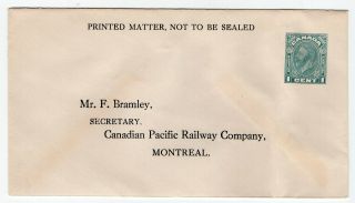 Canada - George V Postal Stationery - Cpr Railway Office - Return Envelope Cover