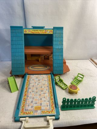 Vintage Fisher Price Play Family A Frame With Furniture
