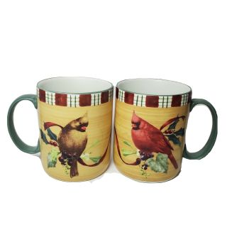 Lenox 2 Mugs Winter Greetings Everyday Cardinal Cups Holiday Christmas 14 Oz