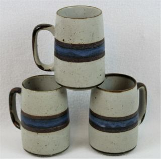 Vtg Otagiri Stoneware Set Of 3 Tankards Grand Mugs Horizon Cobalt Gray Speckled