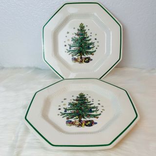 Nikko Christmastime Set Of 2 Octagon Dinner Plates Christmas Tree 10 3/4 "