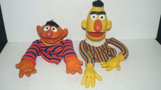Vintage 1970s Sesame Street Bert And Ernie Muppets Vinyl Hand Puppets